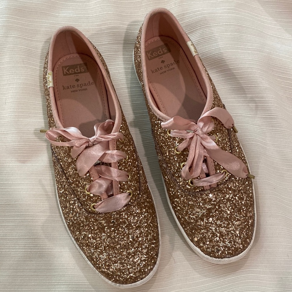 Keds X Kate Spade Rose Gold sparkle shoes size 9